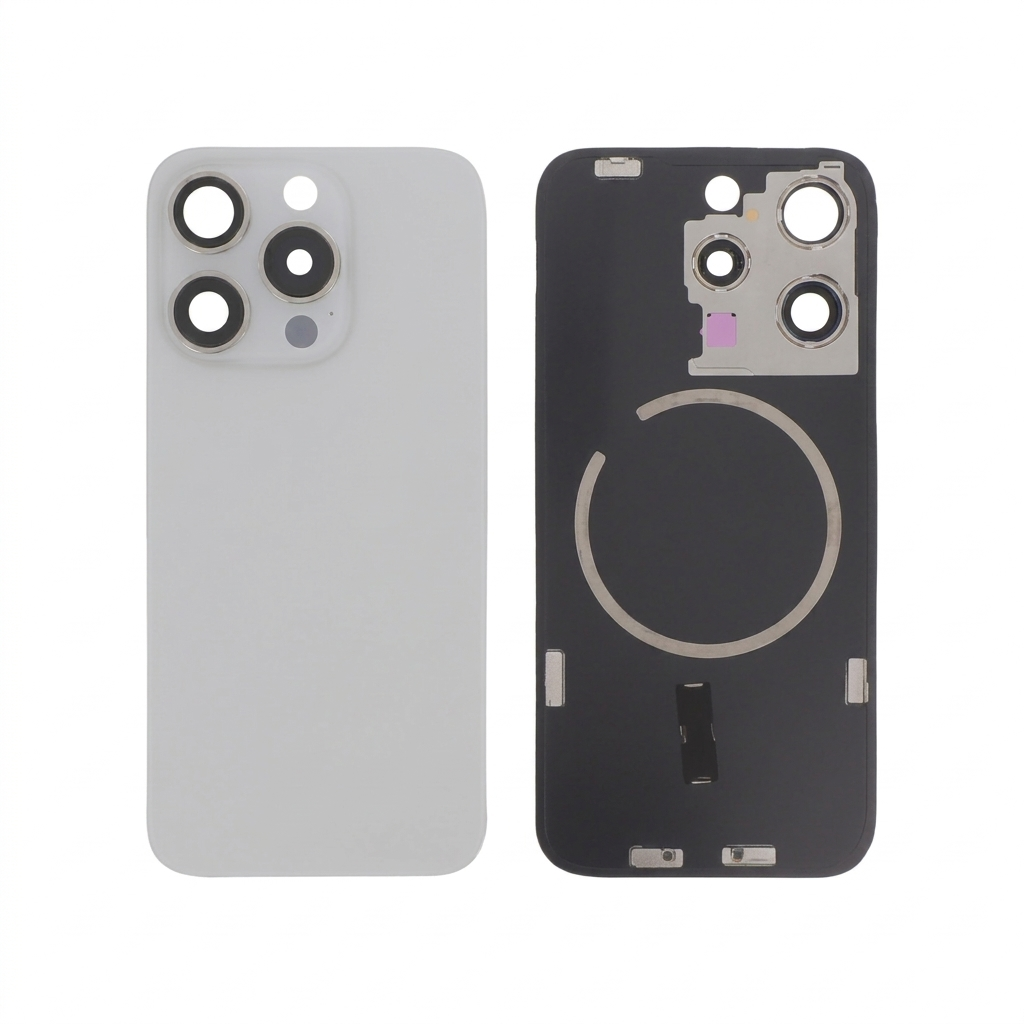 Vitre Arrière Titane Blanc iPhone 15 Pro (Avec MagSafe) Sans Logo