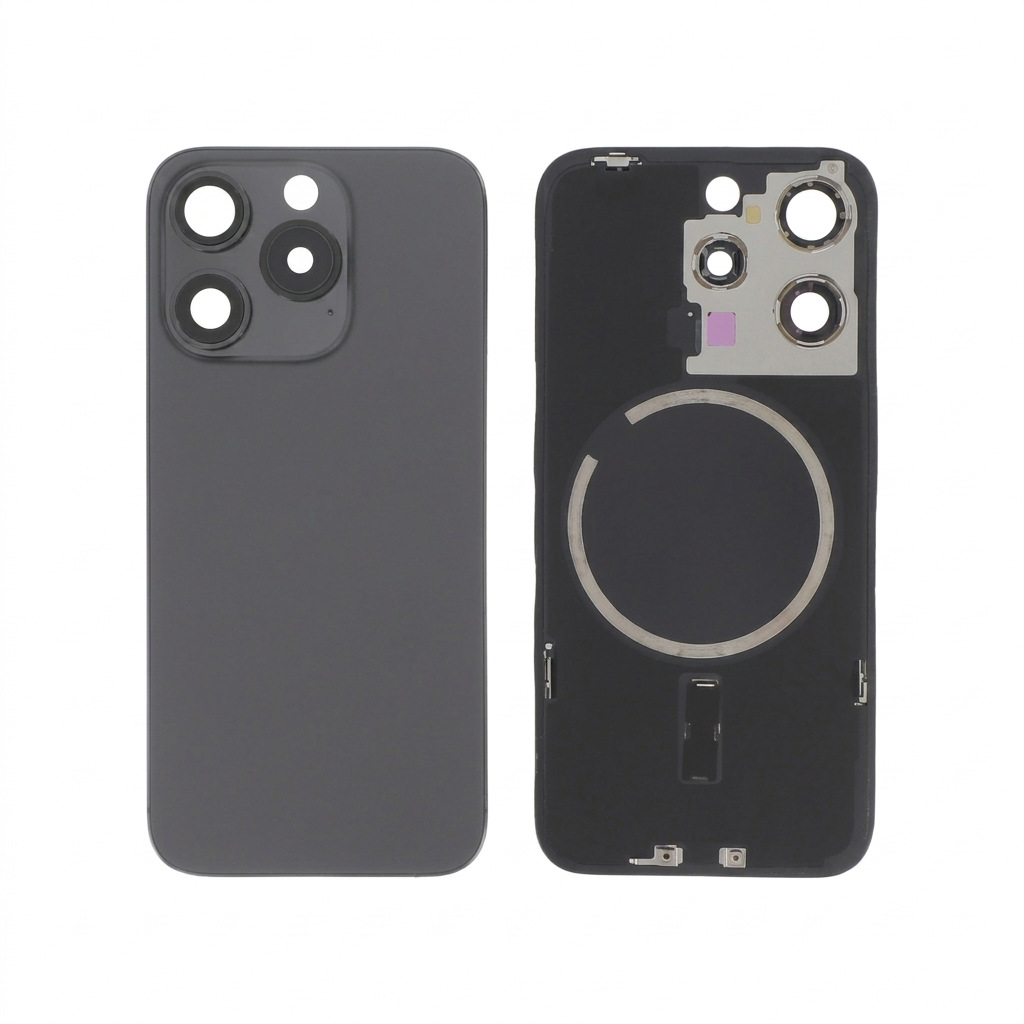 Vitre Arrière Titane Noir iPhone 15 Pro (Avec MagSafe) Sans Logo