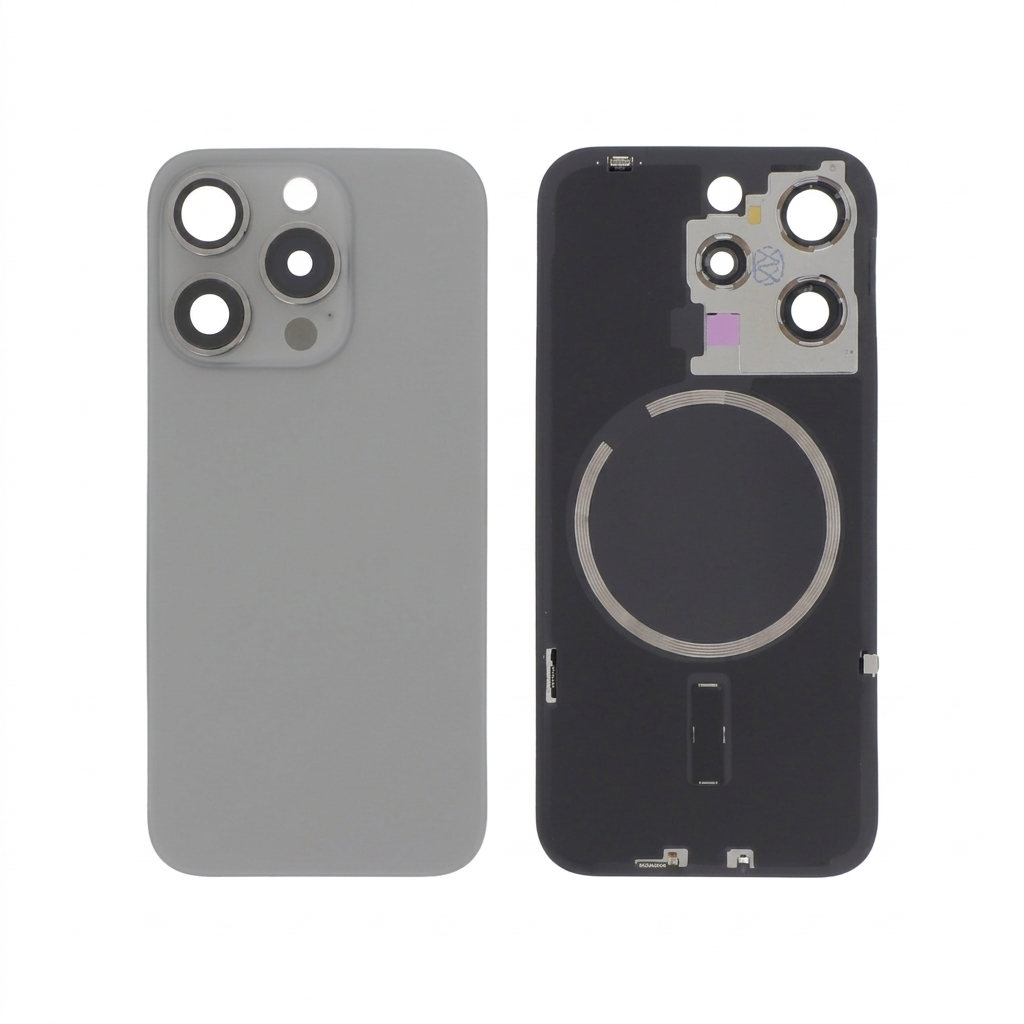 Vitre Arrière Titane Naturel iPhone 15 Pro (Avec MagSafe) Sans Logo
