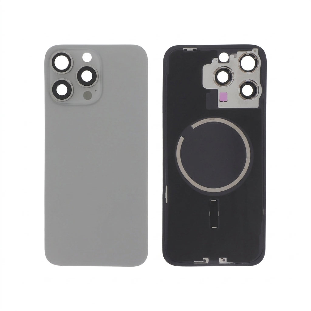 Vitre Arrière Titane Naturel iPhone 15 Pro Max (Avec MagSafe) Sans Logo
