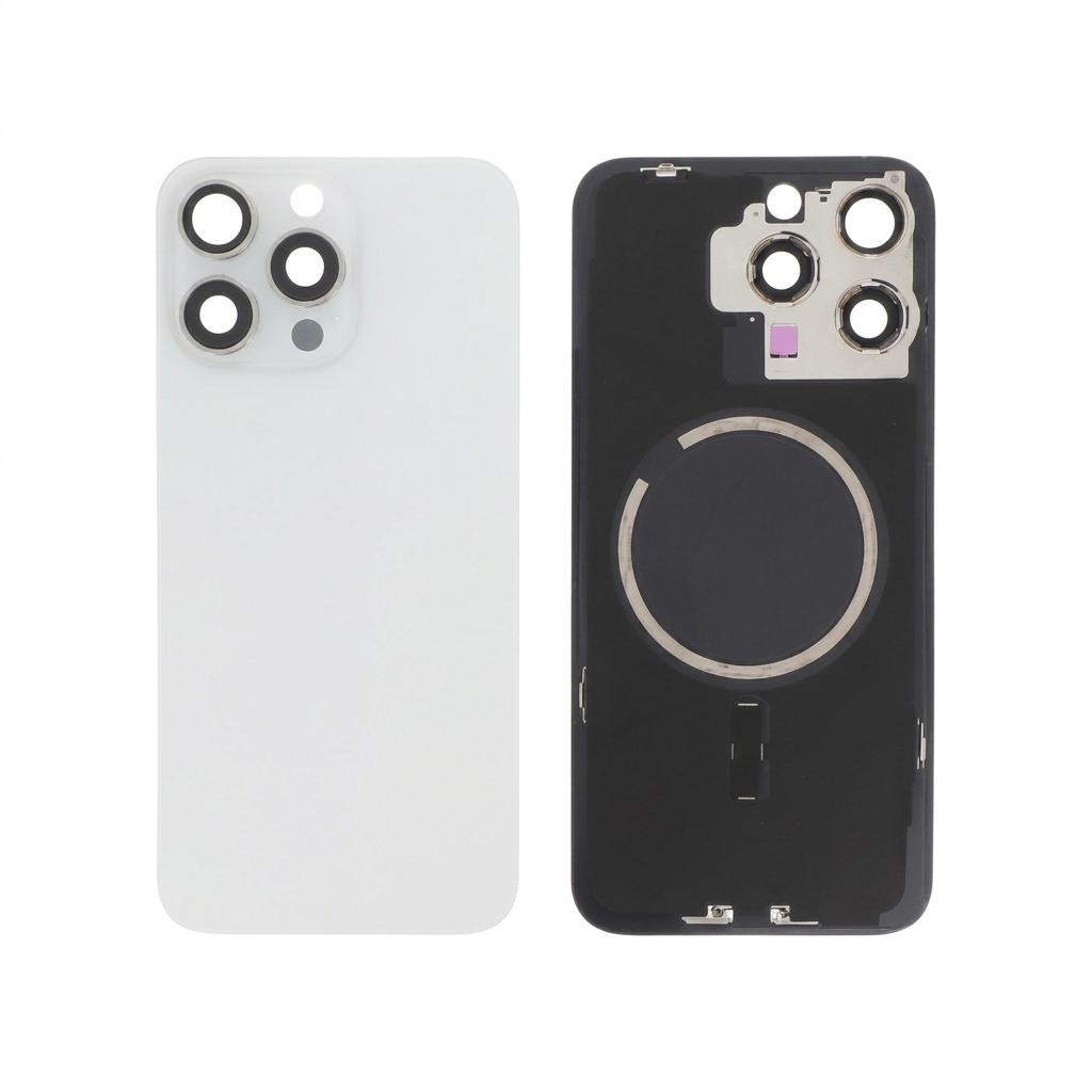 Vitre Arrière Titane Blanc iPhone 15 Pro Max (Avec MagSafe) Sans Logo